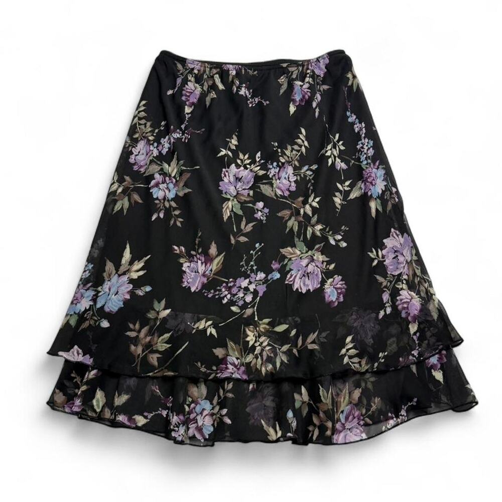 Briggs New York Floral Tiered Black Maxi Skirt Womens size large going out - Picture 5 of 6